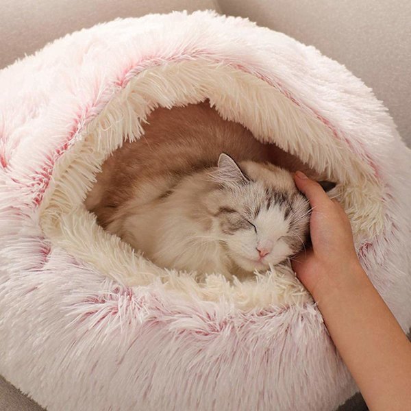 Mjuk Kattkorg Anti Stress Extra Mjuk Katt Lugnande Kattsäng Hundkorg XL Soffa Bekväm Tvättbar Katt Hus Kattkudde, Halkfri (40cm, Rosa-Plysch)
