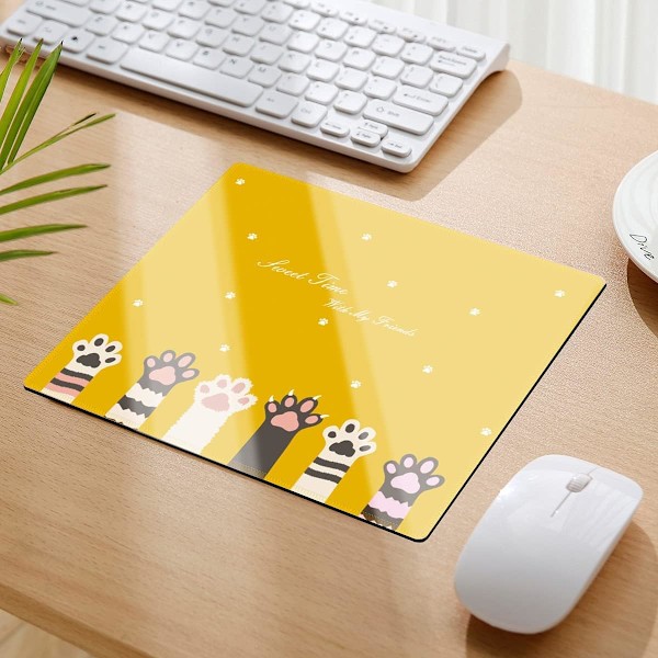 Gaming Musemåtte/Underlag til Laptop 26 x 21 x 0,2 cm, Tastaturunderlag, Skrivebordsmåtte med Skridsikker Gummibase, Rektangulær Musemåtte, Kattepote