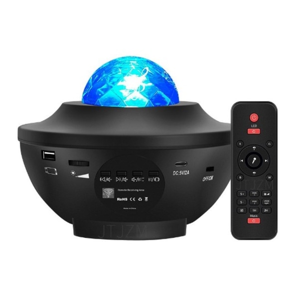 Stjerneprojektor med Bluetooth-højttaler - LED stjernehimmel projektionslampe Bluetooth musik vandkrusning stjernehimmel lampe stue soveværelse atmosfære