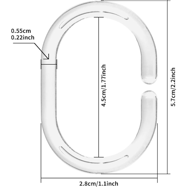 Plast duschdraperi ringar krokar för badrum dusch fönsterstång (24 pack klar)