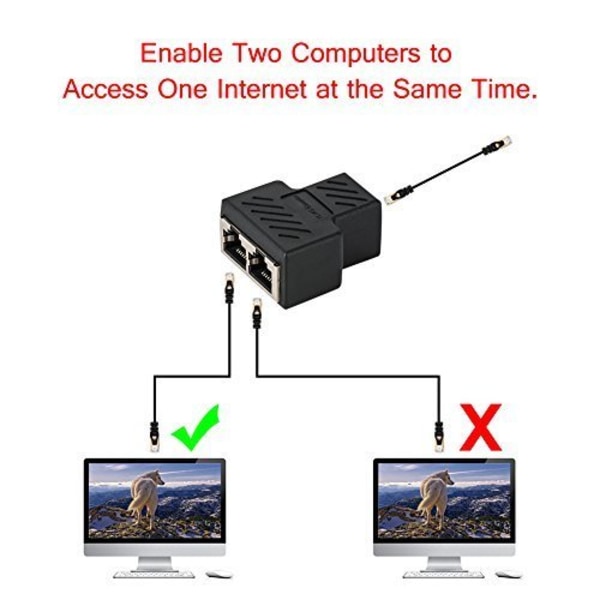 RJ45-jakajaliittimet - Ethernet-jakajakytkin kaksoispistorasia HUB-liitäntä, 2 kpl (Huomautus: Kaksi porttia eivät voi toimia samanaikaisesti)