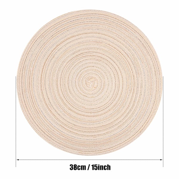 Beige punotut pyöreät tabletit, 6 kpl, lämmönkestävät pestävät pöytätabletit keittiöön, 38 cm, beige Beige