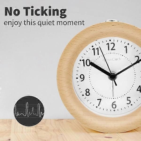 Analog väckarklocka utan tickande, träväckarklocka med snooze, sängklocka med nattlampa, retro väckarklocka