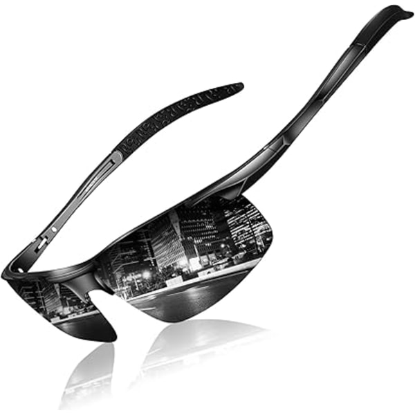 Polariserade solglasögon för män, löpning, körning, cykling, sport, wraparound solglasögon, designade UV-skydd, speglade nyanser för fiske, vandring. Svart ny Black New