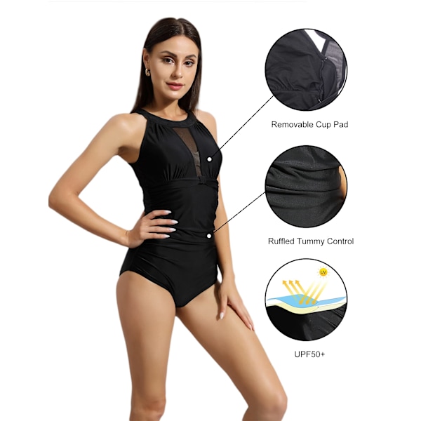 Dame Badedragt UPF 50+ Heldragt Mavekontrol Badedragter Rynket Polstret Halter Mesh Svømmedragter