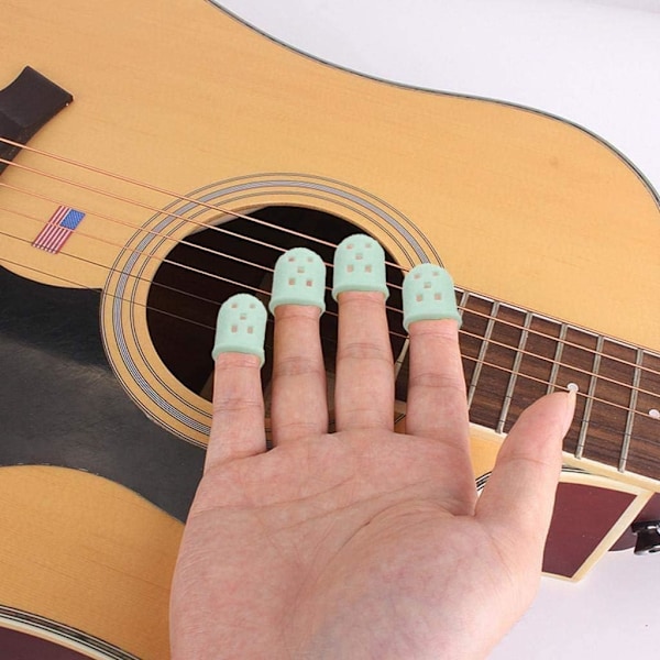 Förpackning med 8 silikon tumskydd, fingerspets skydd för nybörjare, Grön Stor Nagelbeskyddare