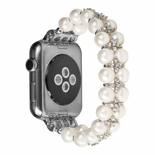 Pearl Armbånd Kompatibel med Apple Watch Rem 42/44/45/49mm iWatch Serie 8/7/6/5/4/3/2/1, Kunstig Stretch Bling Diamant Smykker Armbånd,B B