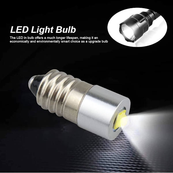 E10 Ersättnings Högeffekts LED Ficklampa 6-24V, 3W 200lm, 2-pack (E10 Varmvit)