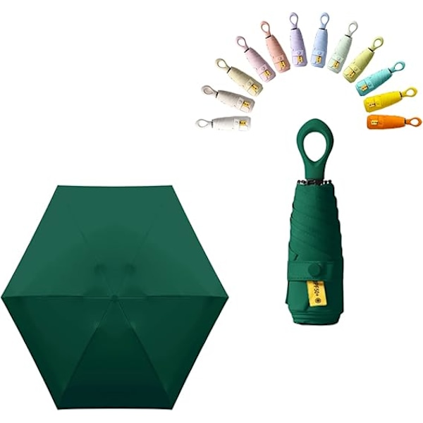 Mini-matkailuvarjo, silmukkakahva päällystetty kangas, aurinkosuoja/UV-suoja UPF 50, kompakti taittuva sateenvarjo pojille, tytöille ja lapsille dark green