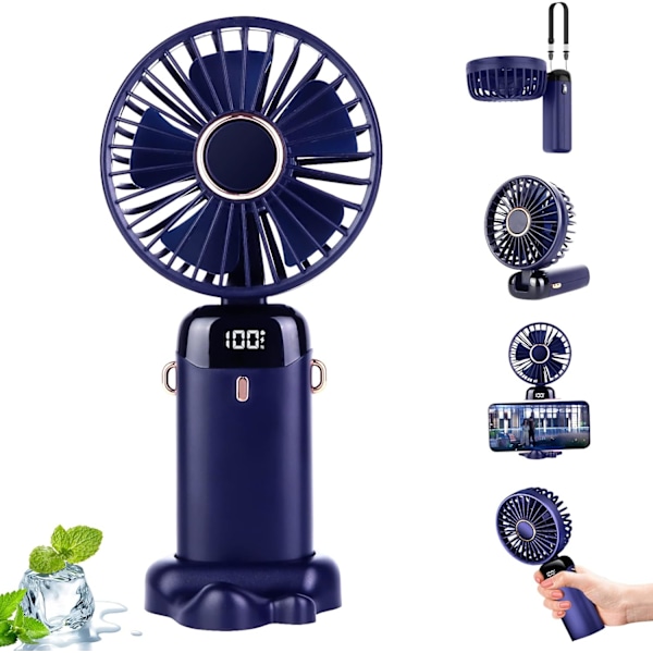 Bärbar Fläkt, Liten Fläkt, USB-Fläkt, Mini-Fläkt, 5000mAh Tyst Liten Fläkt, med Aromaterapitablett och Snodd (Blå)