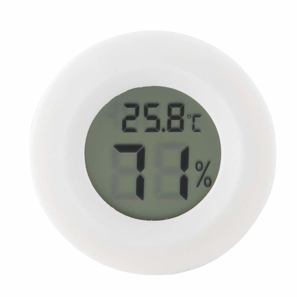 Mini Digital LCD Termometer Hygrometer för Inkubatorer Inomhus Reptil Uppfödningslåda Väderstation Växthus Källare Rund(Vit)
