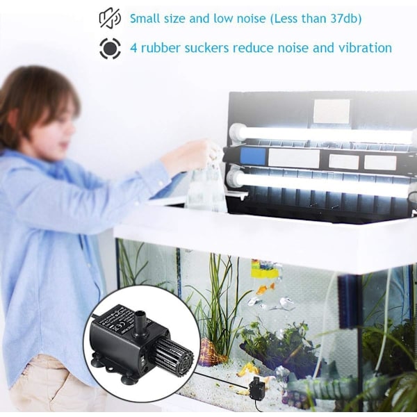 Direkte USB 5V Undervands Vandpumpe Fontænepumpe med Flowjusteringsfunktion 4.8W 300L/H Løftehøjde 300cm IP68 vandtæt