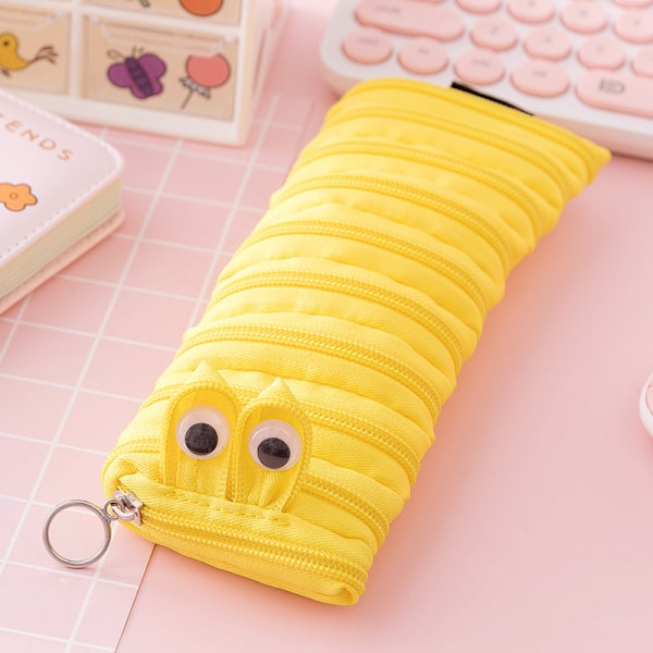 Caterpillar Monster - Vetoketjullinen penaali lapsille, söpö koulutarvikkeiden säilytyspussi, kannettava vetoketjullinen penaali Black