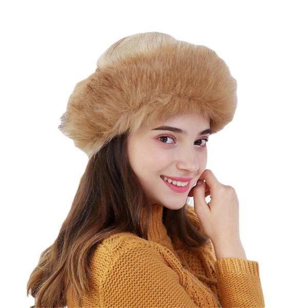 Damehat til vinter Kosak Russisk stil Hat Flurry Fleece Fisker Mode Varmt Hætte (Kamel) Camel