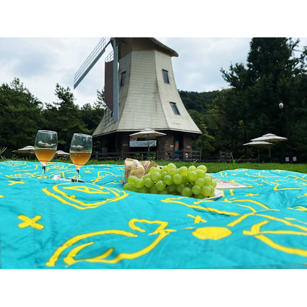 Picknickfilt Sandtät Strandfilt Vattentät 3-Lagers, Maskintvättbar Picknickfilt, (Grön Geometri-79x59)
