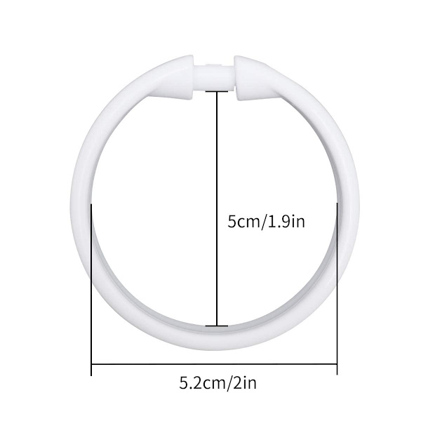 Top-Spring 12-pack Duschdraperiringar i Plast, O-ringar, Krokar, Hängare, Badgardinsögla, Glid, Badrum, Dusch, Fönsterstång, Vit
