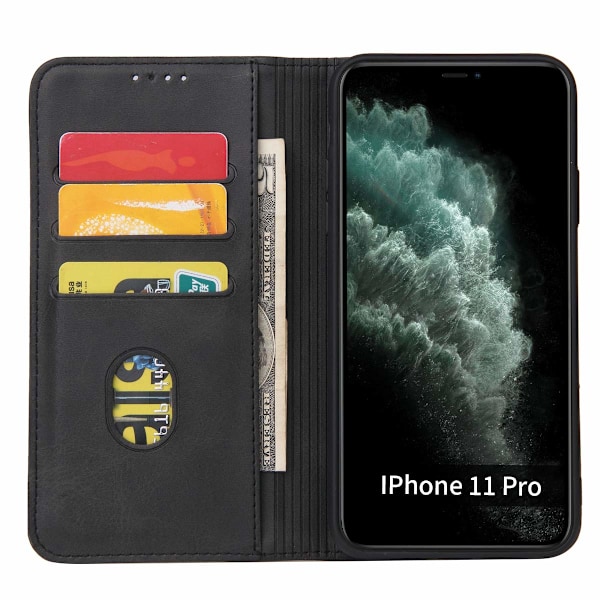 iPhone 11 Fodral Premium PU Läder Plånboksfodral med Korthållare Ställ Inbyggd Magnetisk Stängning Flip Folio Telefonskal för iPhone 11 - Svart