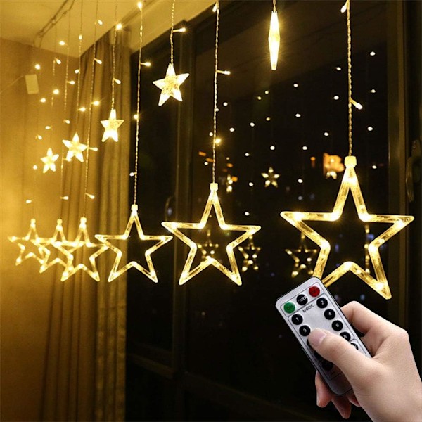 Christmas Window Lights Star Curtain Lights, Christmas Lights Decorations,12 Stars LED Curtain String Lights for Bedroom Wall Wedding Part.Warm White