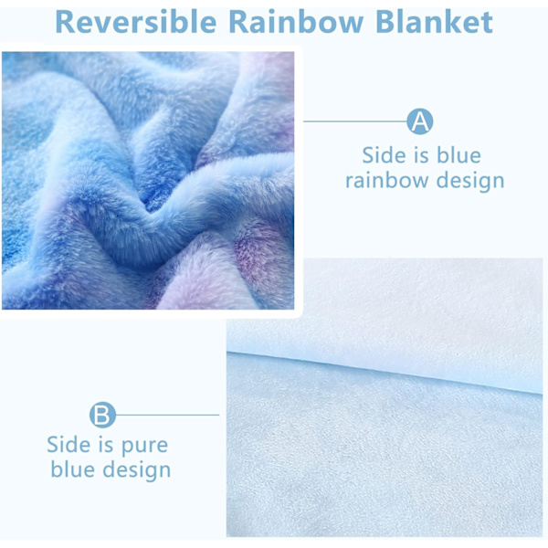 Regnbågsfilt, Färgglad Tjock Filt i Flanellfleece, Mysig och Varm för Säng, Soffa (160x200cm) Blue
