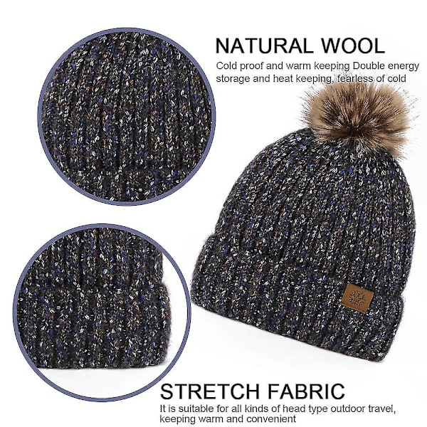 Beanies, Vinterhat til Kvinder med Kant, Varme Skihatte blue