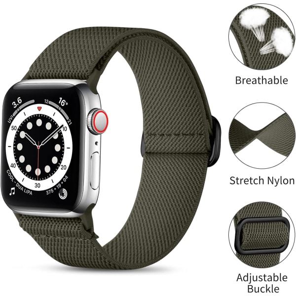 Yhteensopiva Apple Watch -rannekkeiden 38 mm 40 mm 41 mm kanssa, säädettävä punottu nyloninen urheiluranneke iWatch SE -sarjalle 8/7/6/5/4/3/2/1, armeijanvihreä