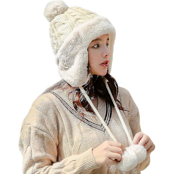 Dam Peruvian Öronlappsmössa, Stickad Pompom Vinter Snö Skidmössa, Med Fleecefodrad