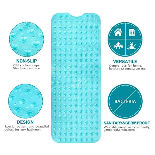 Sklisikker Badematte, Muggbestandig, Ekstra Lang, Antibakteriell, BPA-fri, Maskinvaskbar, Ideell for Barn, 40*100cm, Grønn