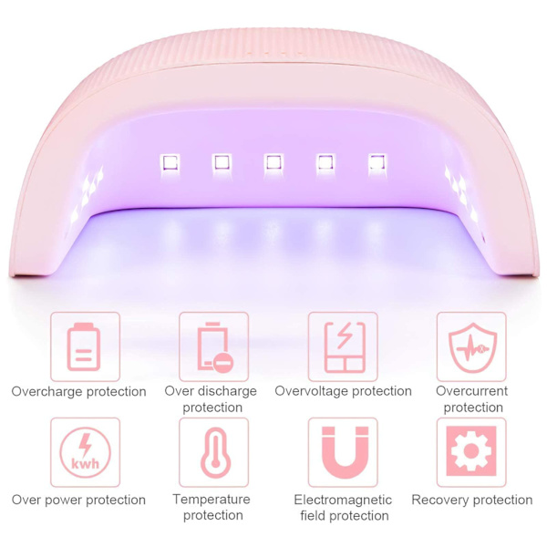 LED UV Neglelakk Lampe, 48W Profesjonell Manikyr og Pedikyr med Auto Sensor, 3 Timere 30s/60s/90s, Tørker for All Neglelakk, Rosa…