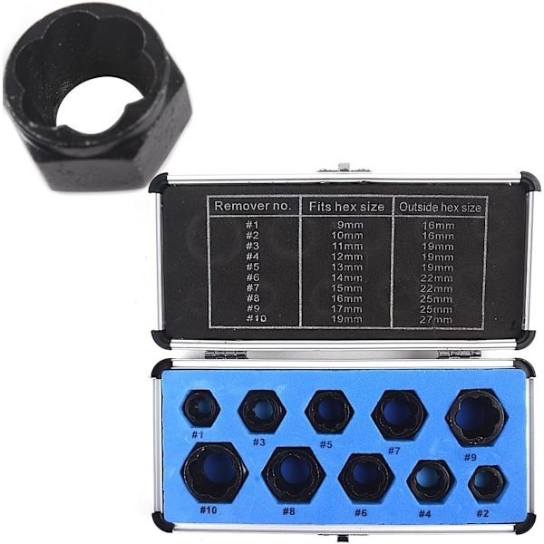 10 stk. 3/8\" Topnøgle 9-19 mm Beskadiget Møtrik Studs Udtrækker Bolt Fjernelse Låsning
