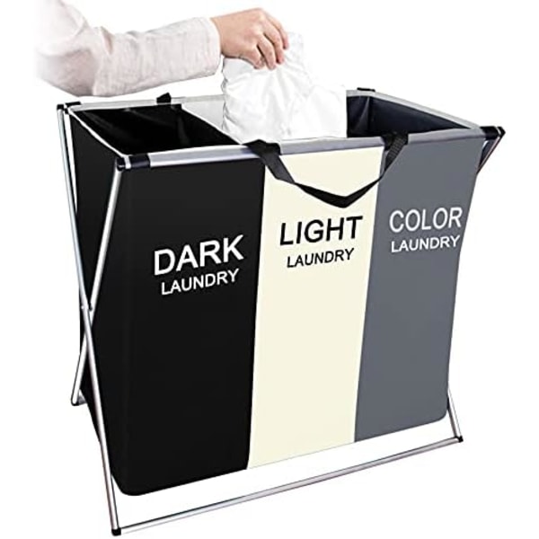 Uppgraderad hopfällbar tvättkorg med 110L tvättsäck och aluminiumfäste, mer stabil och robust vikbar tvättkorg med 3 fack.