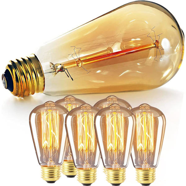 Edison-lamppu, himmennettävä E26/E27-lamppu, 40 W himmennettävä, häkkilankainen Edison-lamppu klassiseen kattokruunuun tai kattokruunuun - 6 kpl