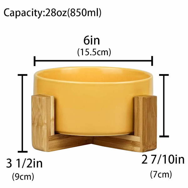 Gul Keramisk Katteskål med Tre Stativ Ikke-Spille Mat og Vannmater for Katter Små Hunder