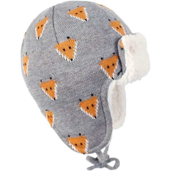 Baby Pojkar Flickor Djur Öronlapp Hatt Dinosaurie Rävtryck Varm Fleecefodrad Mössa Julklapp
