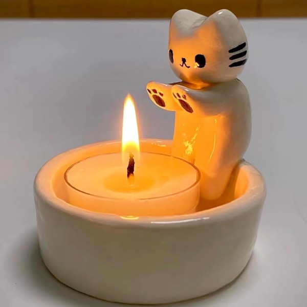Söt Katt Ljusstake Tecknad Kattunge Ljusstake Kattälskare Heminredning Gåva (Ljus Ingår Ej)