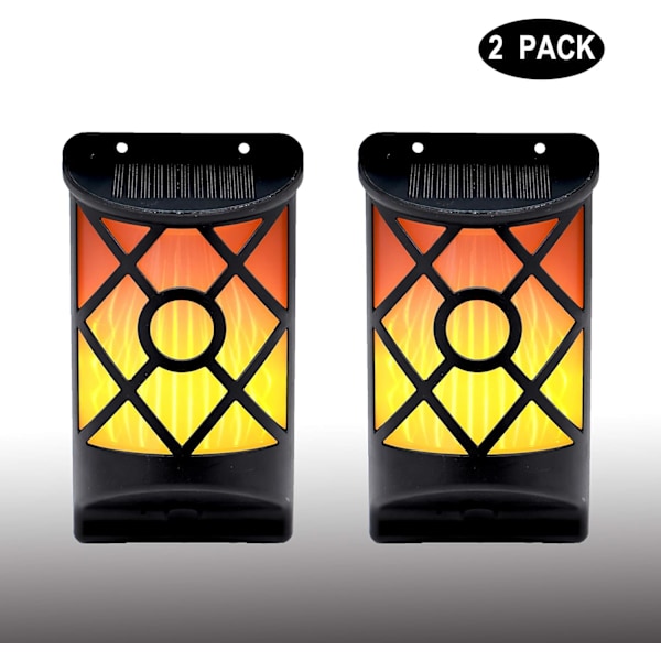 Solar Vägglampa Vattentät Blinkande Flamlampa, Sensor Auto På/Av Solcellsdriven, Gitterdesign Kompatibel Med Gård Trädgård, 2-pack