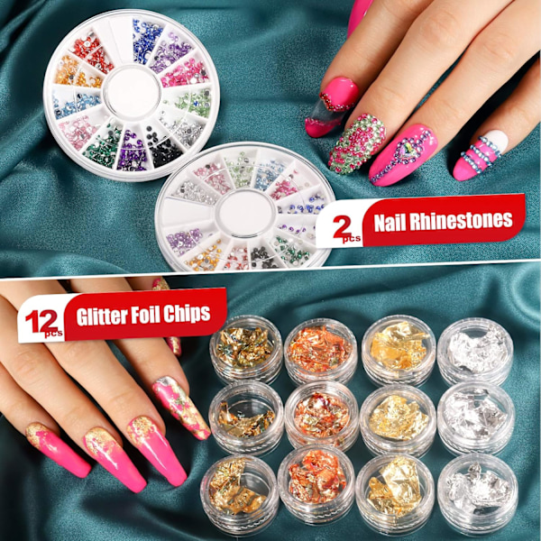 Nagelkonstborste Set med Nagelstenar, Nagelkonst Kit Verktyg med Nagelkonstpennor Nagelprickverktyg för Tonårsflickor