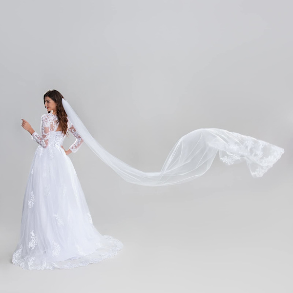 Enlags Bryllups Slør Brudeslør Blonder Broderi Brud Forbruksvarer 3m (Off White)