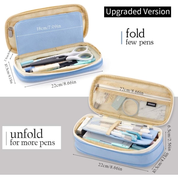 Pencil Case Stort Penalhus Kontor College Stor Opbevaringstaske Opbevaringstaske Opbevaringsboks Studerende (Lyseblå) Light blue, beige