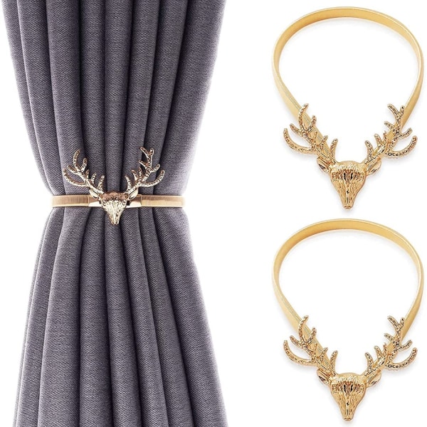 2-pack gardinbindningar Gardinhållare Justerbara dekorativa legeringsgardinband Gardinklämma (Golden Elk) Golden