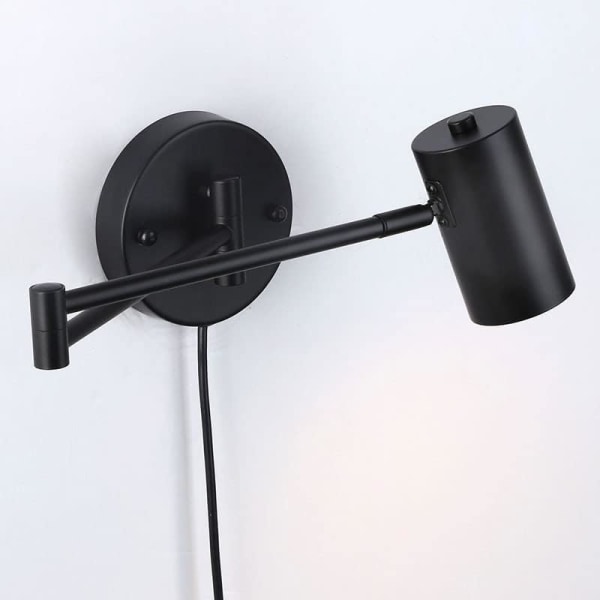 LED Væglampe med Justerbar Svingarm og Kabel med Fatning og Kontakt E27 Læselampe til Stue, Soveværelse, Natbord Sort