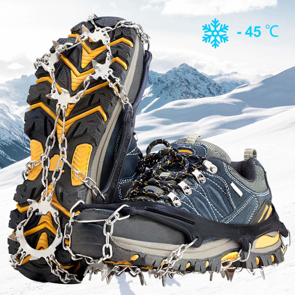 Brodd Ice Cleats Traction Snø Grips for Sko Støvler Kvinner Menn Barn Anti Sklisikre 19 Rustfrie Stål Pigger Sikker Beskyttelse (XL)