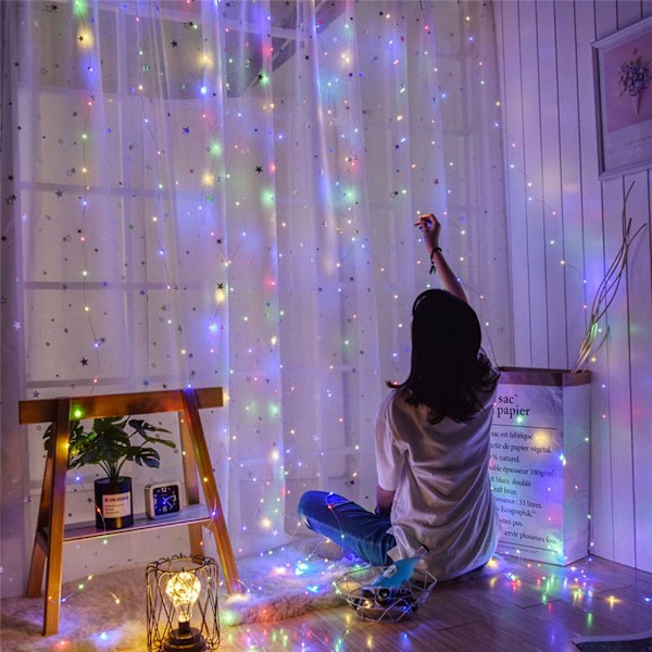 LED-ikkunaverho valoketju, 3mx3m 300 LED USB-käyttöinen 8 tilaa jääpuikkoketju kaukosäätimellä