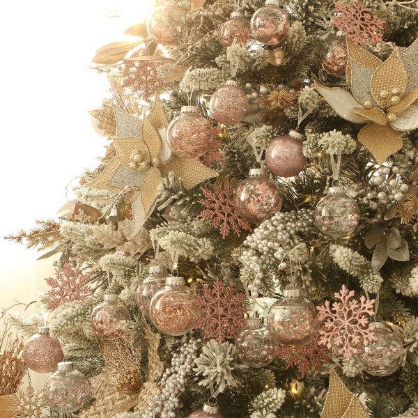 Plastic Jul Glitter Snefnug Ornamenter Juletræspynt, 4-tommer, Sæt med 36, Blush Gold