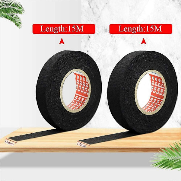 2 rullaa kangasteippiä, 15M kangasautoteippi 19mm/15mm lämmönkestävä kaapeliteippi