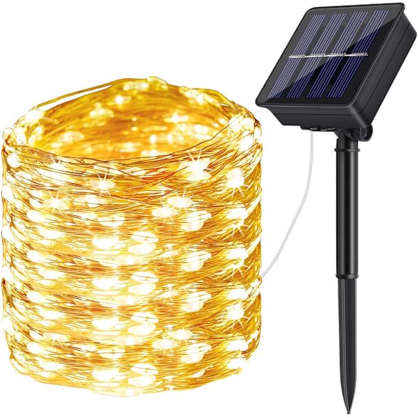 Solar Slinga Utomhus, 20m 200 LED 8 Lägen, Soldriven Ljusslinga Vattentät Trädgårdsbelysning, för Uteplats Trädgård Fest Bröllop (Varmvit)