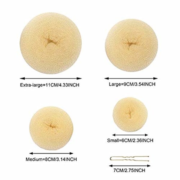 Hårbulleformare Set, 4 Storlekar Beige Donut Bun Maker och 20 Gyllene Hårsnålar för Blondin, Chignon Bun Maker Hårrings Stiltillbehör white
