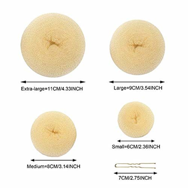 Hiusdonitsi-muotoilusetti, 4 kokoa beige donut-hiusdonitsi ja 20 kultaista hiusneulaa vaaleille, chignon-hiusdonitsi-rengas tyylivarusteet white