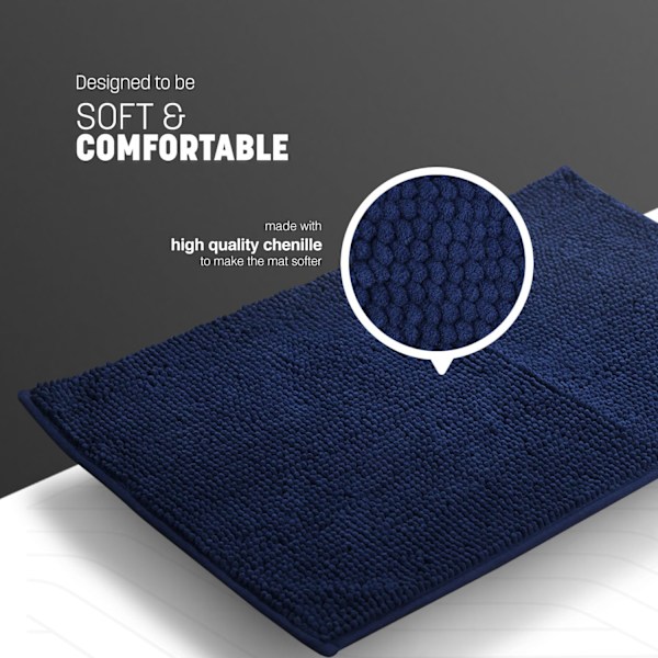 Skridsikker bademåtte - Blød og komfortabel mikrofibermåtte med maskinvaskbart design - Vandabsorberende og hurtigtørrende (50x80cm) dark blue