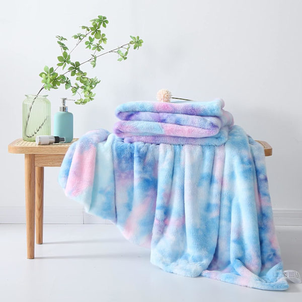 Regnbågsfilt, Färgglad Tjock Filt i Flanellfleece, Mysig och Varm för Säng, Soffa (160x200cm) Blue