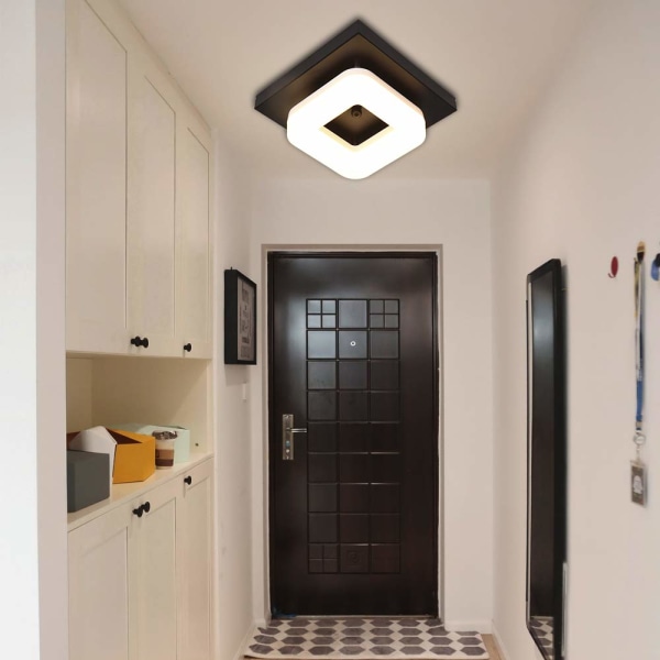 12W Led loftslampe, let at installere moderne lys sort firkantet overflademonteringslampe til spisestue på badeværelset
